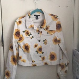 Forever 21 sunflower print denim jacket